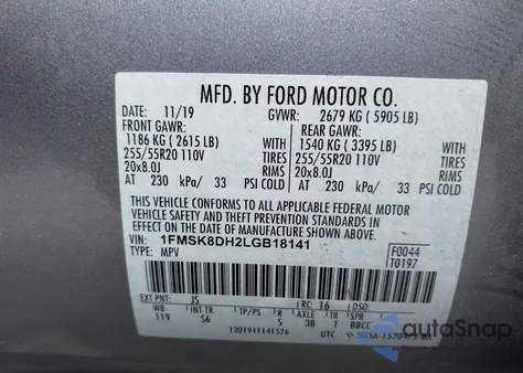 2020 Ford Explorer Xlt z USA, uszkodzony, nr VIN 1FMSK8DH2LGB18141